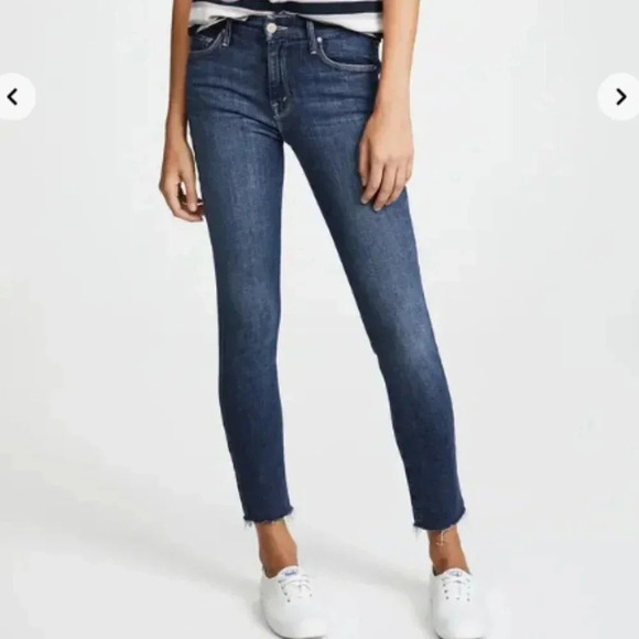 Mother The  Looker Ankle Step Fray Dark Wash 27 - Picture 3 of 13